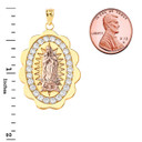 Two Tone Our Lady of Guadalupe Pendant Necklace in Gold (Yellow/Rose/White) (S/M/L)