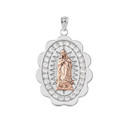 Two Tone Our Lady of Guadalupe Pendant Necklace in Gold (Yellow/Rose/White) (S/M/L)