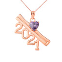 2021 Graduation Diploma with Birthstone CZ Pendant Necklace In Gold (Yellow/Rose/White)