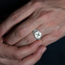 .925 Sterling Silver Men's Celtic Cross CZ Emerald Ring on male model