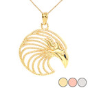 Eagle Head Pendant Necklace in Solid Gold (Yellow/Rose/White)