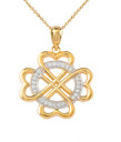 Diamond Heart-shaped Clover Pendant Necklace in Solid Gold (Yellow/Rose/White)