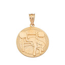 Bench Press Weightlifting Medallion Pendant Necklace in Gold (Yellow/Rose/White)