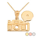 Vintage Camera Pendant Necklace in Solid Gold (Yellow/Rose/White)