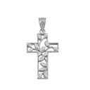 Leafy Cut-Out Two Tone Diamond Cross Pendant Necklace in Gold (Yellow/Rose/White)