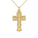 Russian Orthodox "Save & Protect" Cross Pendant Necklace in Gold  (Yellow/Rose/White)