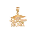 Gold Class of 2021 Graduation Diploma & Cap Pendant Necklace (Yellow/Rose/White)