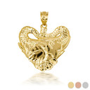 3D 10k/14k Elephant Heart Shape Pendant Necklace with Caged Back (YELLOW/ROSE/WHITE)