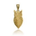 3D 10k/14k Gold Owl Pendant Necklace with Caged Back (YELLOW/ROSE/WHITE)
