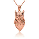 3D 10k/14k Gold Owl Pendant Necklace with Caged Back (YELLOW/ROSE/WHITE)