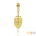 Yellow Gold 3D Saint Michael Sword & Shield Cross Pendant