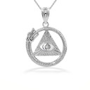 White Gold 3D Ouroboros Snake Eye of Providence Pyramid Pendant Necklace