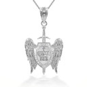 Silver 3D Saint Michael Sword & Shield "Quis Ut Deus" Angel Wings Pendant Necklace
