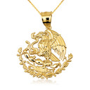 10K/14K Gold Mexican Eagle Pendant Necklace (1.28") (Available in Yellow Gold, Rose Gold, White Gold)