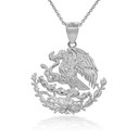 .925 Sterling Silver 3D Mexican Coat Of Arms Eagle Emblem Pendant Necklace