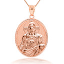 3D 10k/14k Solid Gold Jesus Christ Sacred Heart Oval Pendant Necklace (Yellow/Rose/White)