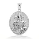 925 Sterling Silver 3D Jesus Christ Sacred Heart Oval Pendant Necklace