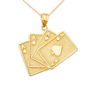 Four of a Kind Aces Card Pendant Necklace in Gold (Yellow/Rose/White)