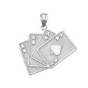 Four of a Kind Aces Card Pendant Necklace in Sterling Silver