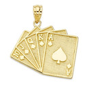 Royal Flush Card Pendant Necklace in Gold (Yellow/Rose/White)