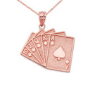 Royal Flush Card Pendant Necklace in Gold (Yellow/Rose/White)