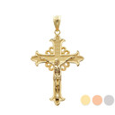 Gold Medieval Crucifix Cross  Pendant Necklace (YELLOW/ROSE/WHITE)