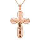 Gold 3D Rounded Christ Crucifix Cross Pendant Necklace (YELLOW/ROSE/WHITE)