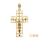 Gold 3D Hexagonal Crucifix Cross Pendant Necklace (YELLOW/ROSE/WHITE)