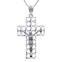 Silver 3D Hexagonal Crucifix Cross Pendant Necklace