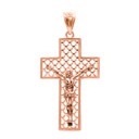 Gold 3D Rhombus Pattern Christ Crucifix Cross Pendant Necklace (YELLOW/ROSE/WHITE)