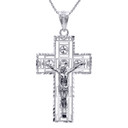 Silver 3D Rectangular Crucifix Cross Pendant Necklace