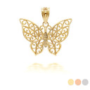 Gold butterfly pendant necklace (Yellow/Rose/White)