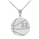 Personalized Engravable Silver Basketball Charm Necklace With Your Number And Name