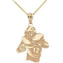 Yellow Gold Personalized Football Player Engravable Name & Number Sports Pendant Necklace