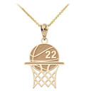 Yellow Gold Personalized Basketball Hoop Engravable Name & Number Sports Pendant Necklace