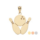 Personalized Engravable Gold Bowling Pins and Ball Charm Necklace With Your Name(Yellow/Rose/White)