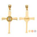 Personalized Engravable Gold Baseball Bats Athletes Cross Charm Necklace With Your Number And Name(Yellow/Rose/White)