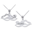 Personalized Engravable Gold Swimmer Sports Charm Necklace with Your Name(Yellow/Rose/White)