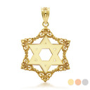 Gold Decorated Star Of David Charm Necklace (Available in Yellow/Rose/White Gold)