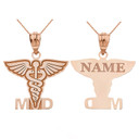 Personalized Engravable Gold Name Caduceus MD Medical Doctor Charm Necklace(Yellow/Rose/White)