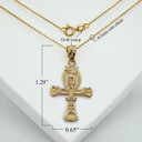 Gold 3D Egyptian Ankh Cross Eagle Eye of Horus Wadjet Pendant Necklace with measurements