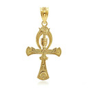 Gold 3D Egyptian Ankh Cross Eagle Eye of Horus Wadjet Pendant