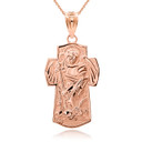 Gold Saint Michael Archangel Cross Charm Necklace (Available in Yellow/Rose/White Gold)