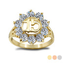 Large (0.6") Sparkly CZ Round 15 Anos Quinceanera Ring in Gold (Available in Yellow/White/ Rose Gold)