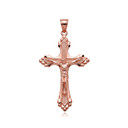Gold Diamond Cut Crucifix Cross Jesus Christ Pendant Necklace (Available in Yellow/Rose/White Gold)
