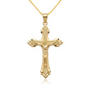 Gold Diamond Cut Crucifix Cross Jesus Christ Pendant Necklace (Available in Yellow/Rose/White Gold)