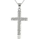 Two-Sided Sparkle Cut Cross Pendant Necklace in Sterling Silver