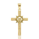 Gold Compass Wheel Cross Pendant Necklace in Gold (Available in Yellow, White, Rose Gold)