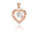 Two-Tone Sparkle Cut in Rose Gold 15 Años Heart Pendant Necklace