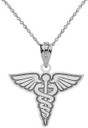 Caduceus Silver Charm Pendant Necklace with Your Name